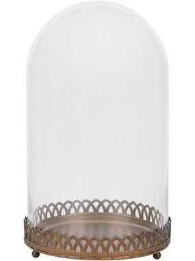 14” Tall Glass Cloche Dome with Antique Bronze Base for Plants, Cakes, Figurines